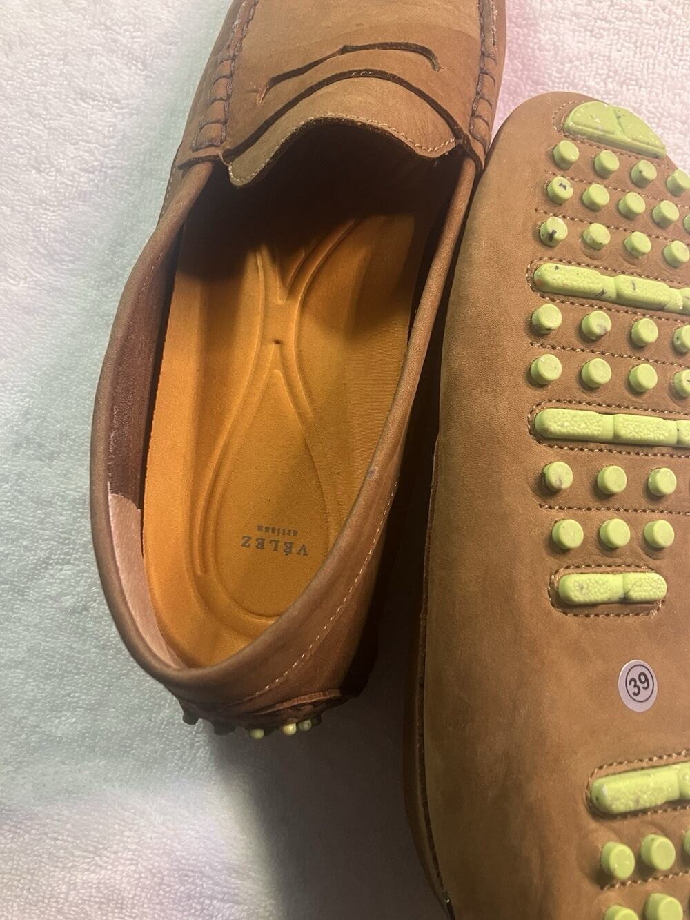 Velez Brown Leather Slip-On Loafers Studded Round Toe US 8 EU 39